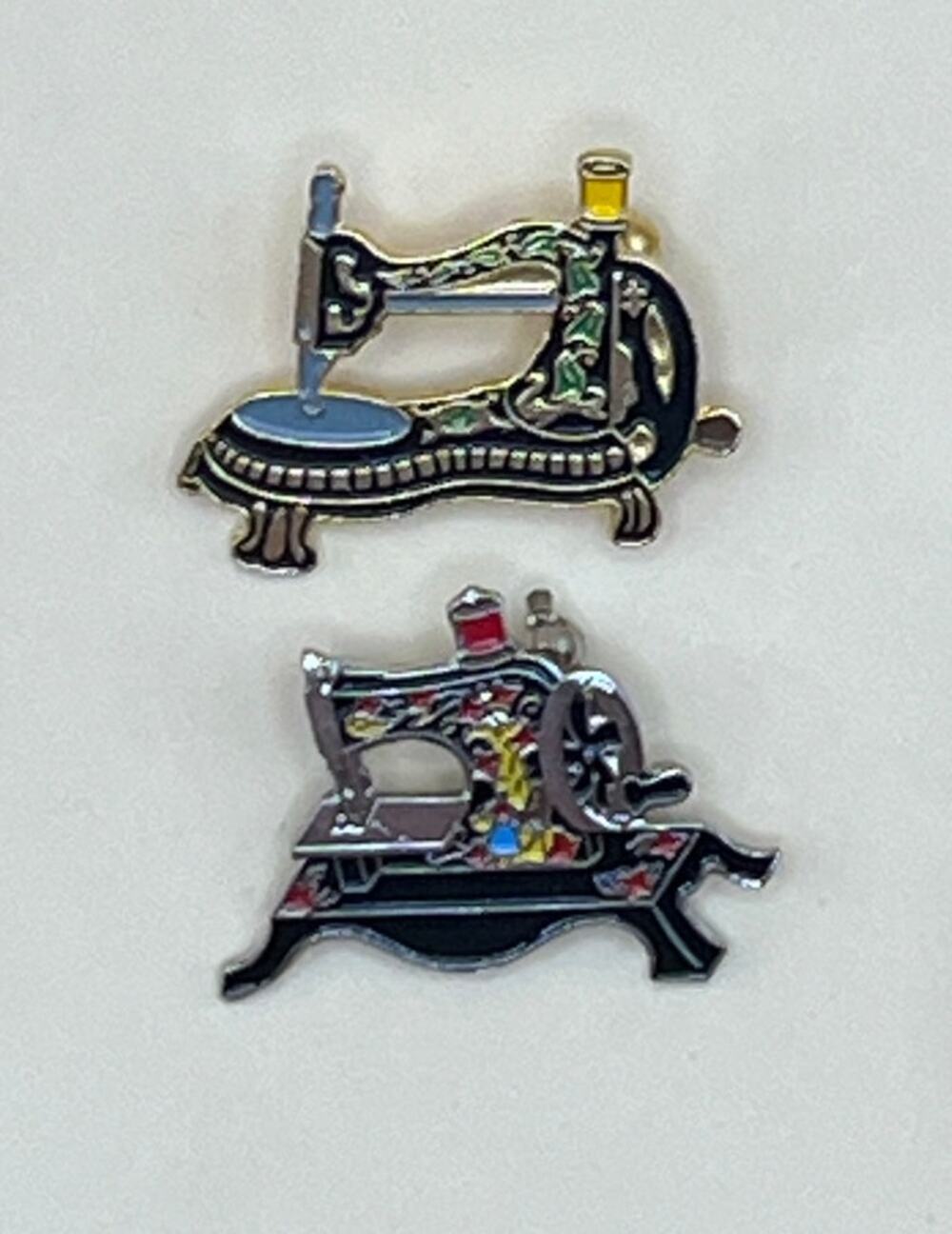 Lot of 2 Vintage Sewing Machine Enamel Pins Brooches Cloisonne Seamstress